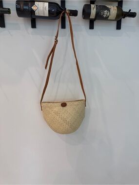 Vintage Natural Straw Crossbody with genuine leather Brown Strap